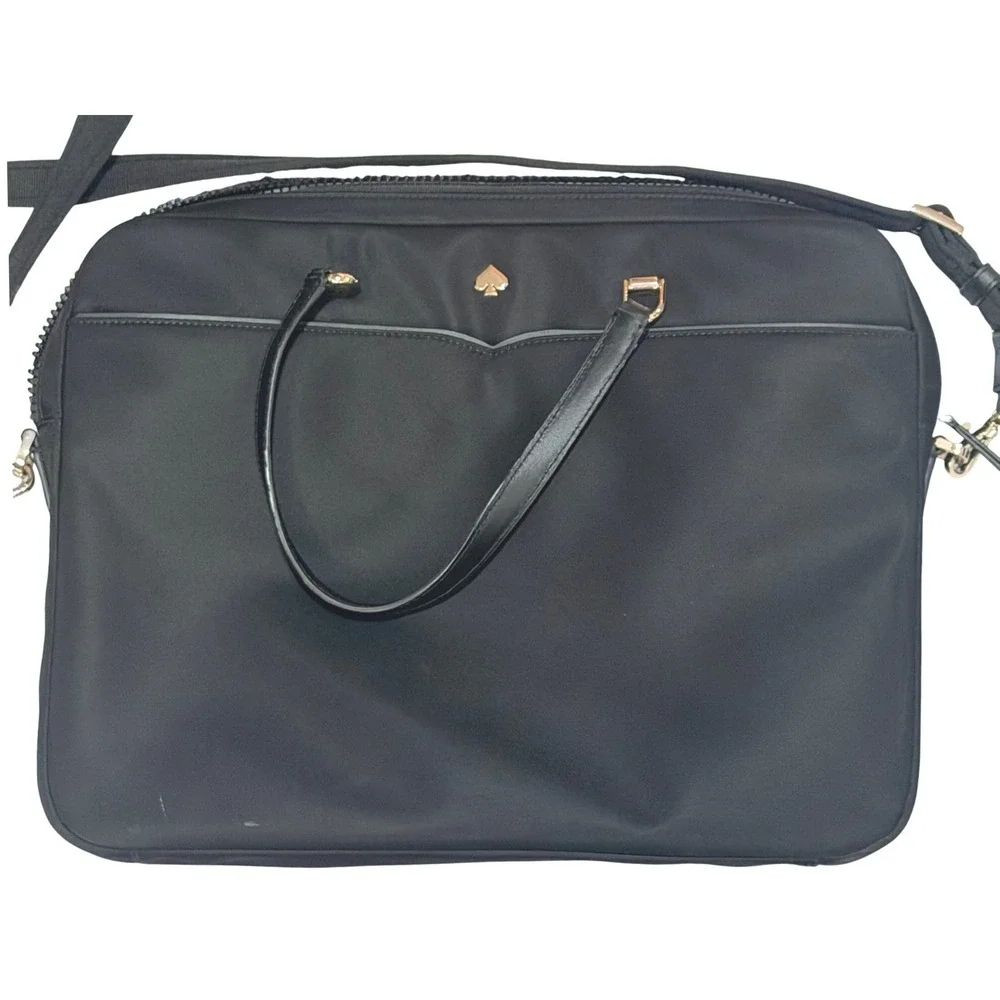 Kate Spade Laptop Bag Women Black Nylon Leather Trim Slim Briefcase Crossbody
